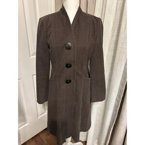 J Jill Womens Brown Fitted Knee Length Coat Chic Button Front Cotton Fall Sz XS